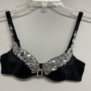 Guess by Marciano Black Bra with Clear Crystal Embellishments